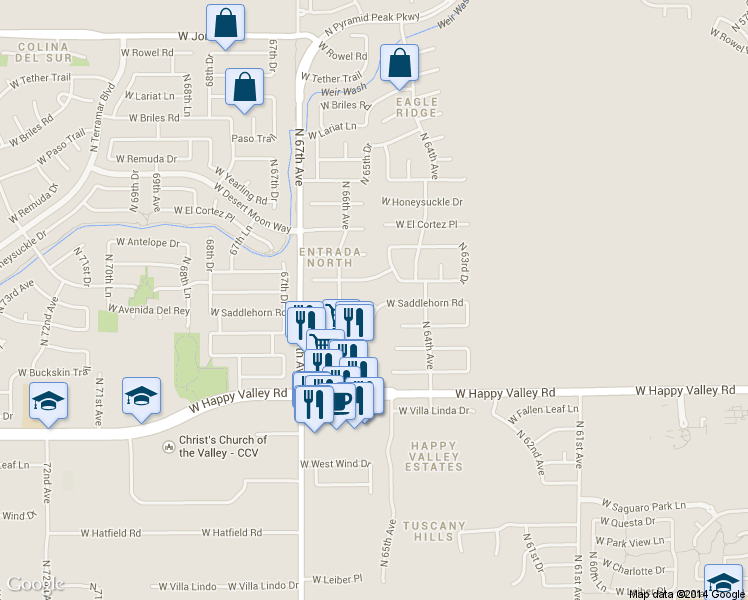map of restaurants, bars, coffee shops, grocery stores, and more near 6504 West Saddlehorn Road in Phoenix