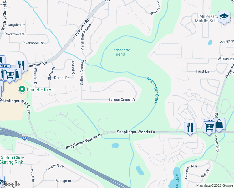 map of restaurants, bars, coffee shops, grocery stores, and more near 2579 Captains Row in Decatur