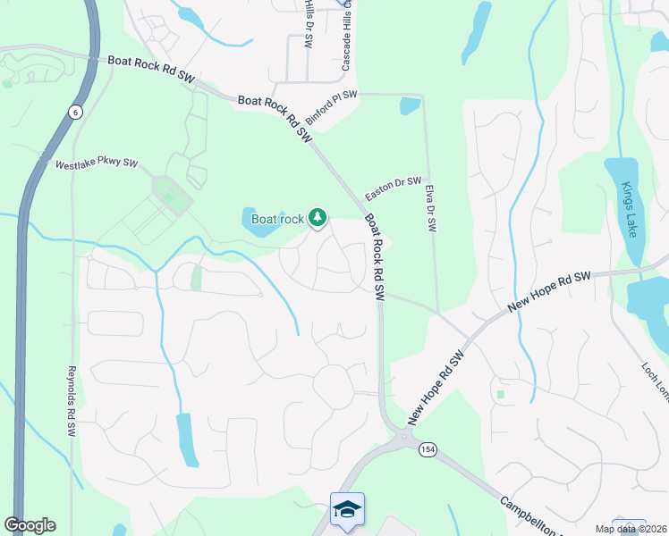 map of restaurants, bars, coffee shops, grocery stores, and more near 5255 Lakerock Way Southwest in Atlanta
