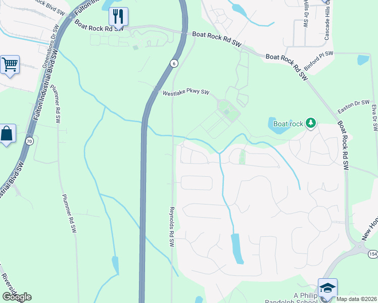 map of restaurants, bars, coffee shops, grocery stores, and more near 1388 Stone Bay Drive in Atlanta