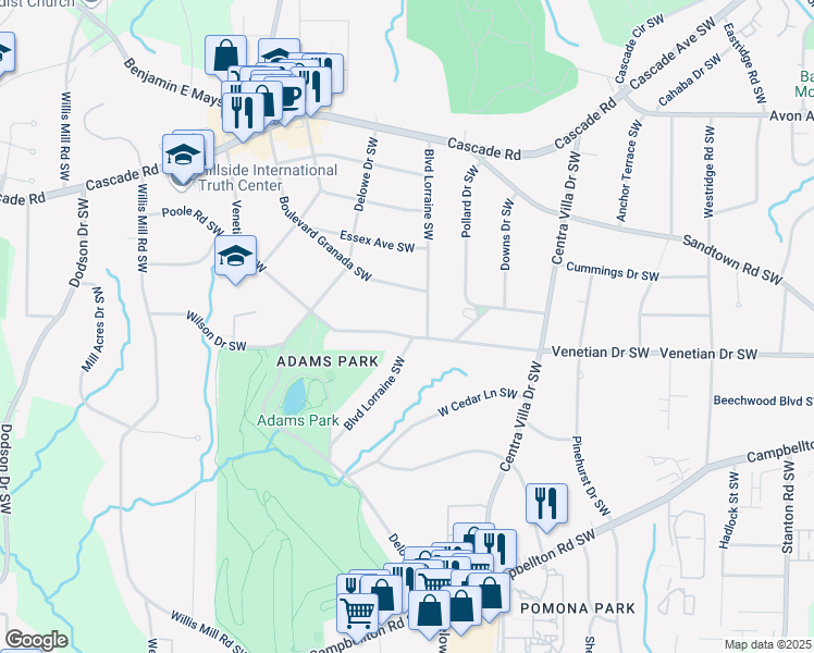 map of restaurants, bars, coffee shops, grocery stores, and more near 2159 Venetian Drive Southwest in Atlanta