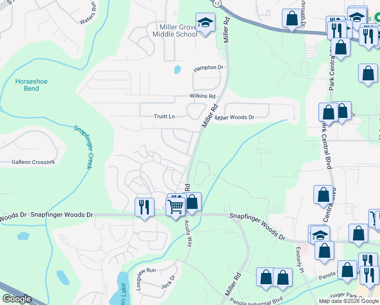 map of restaurants, bars, coffee shops, grocery stores, and more near 2462 Kentwell Lane in Decatur