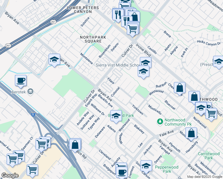 map of restaurants, bars, coffee shops, grocery stores, and more near 28 Lanciano in Irvine