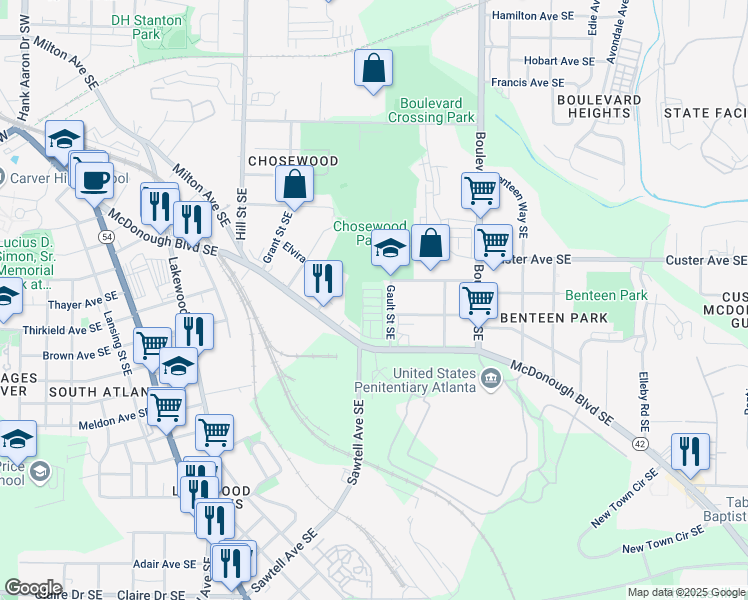 map of restaurants, bars, coffee shops, grocery stores, and more near 456 McDonough Boulevard Southeast in Atlanta