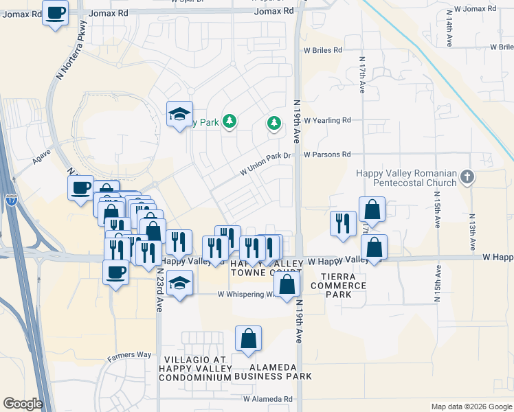 map of restaurants, bars, coffee shops, grocery stores, and more near 2016 West Trotter Trail in Phoenix