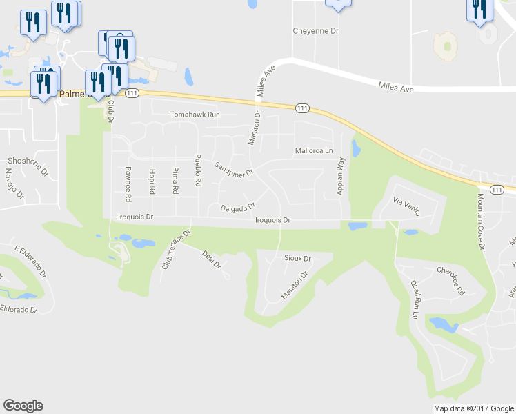 map of restaurants, bars, coffee shops, grocery stores, and more near 77145 Delgado Drive in Indian Wells