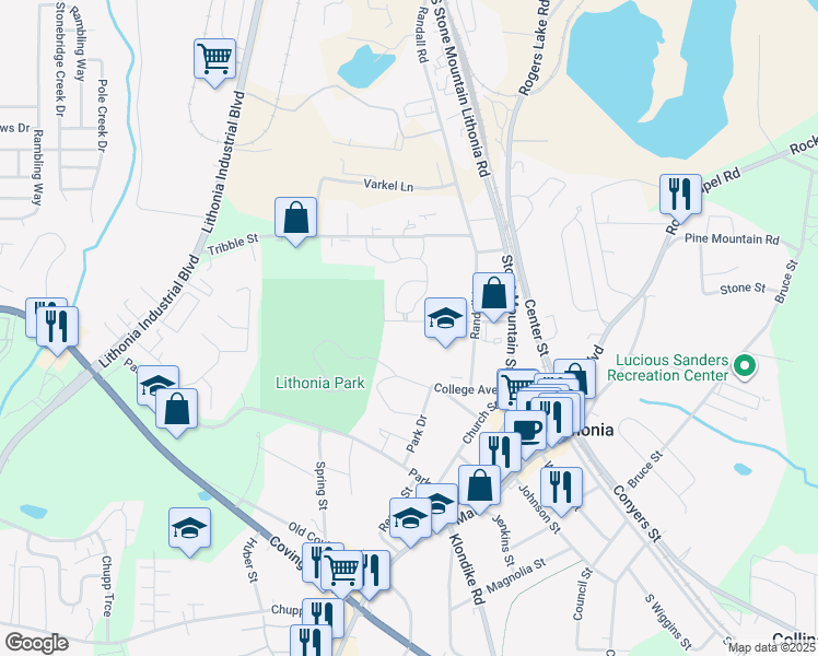 map of restaurants, bars, coffee shops, grocery stores, and more near 6769 Ida Street in Lithonia