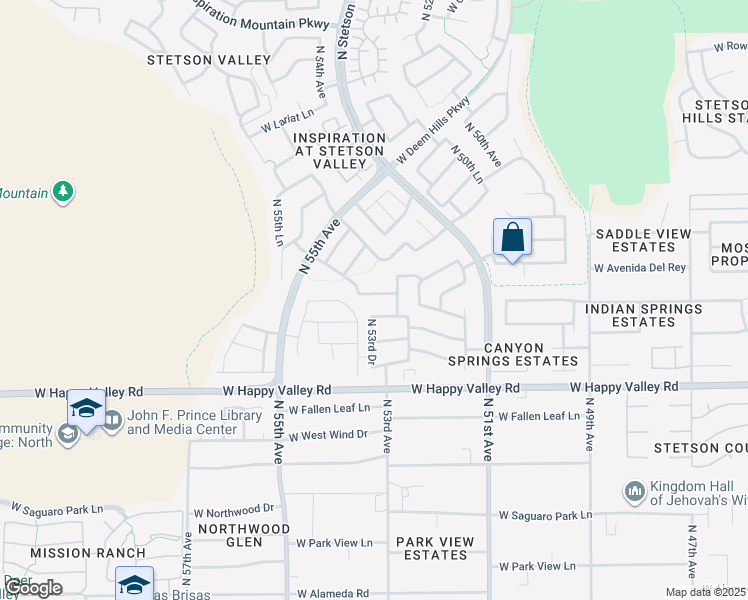 map of restaurants, bars, coffee shops, grocery stores, and more near 5317 West Saddlehorn Road in Phoenix
