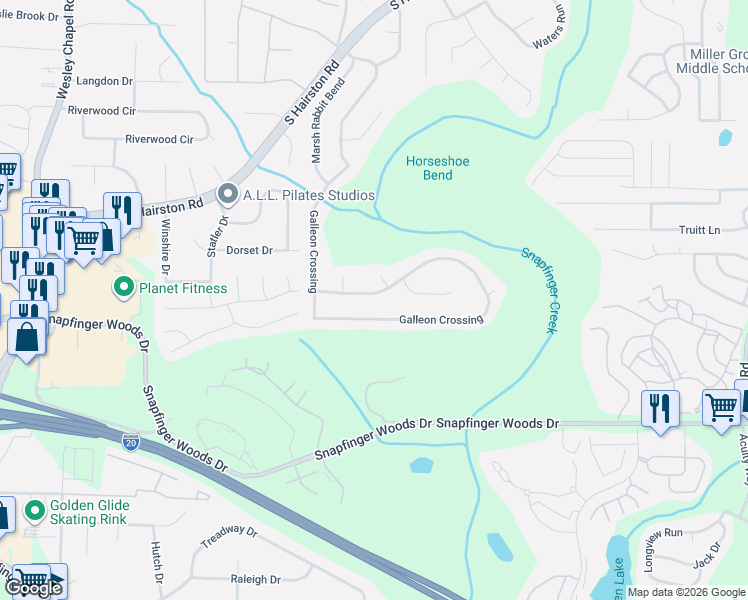 map of restaurants, bars, coffee shops, grocery stores, and more near 5272 Galleon Crossing in Decatur