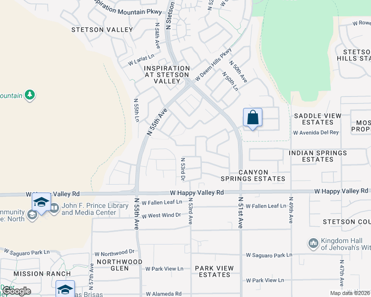 map of restaurants, bars, coffee shops, grocery stores, and more near 5313 West Saddlehorn Road in Phoenix
