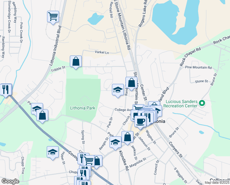 map of restaurants, bars, coffee shops, grocery stores, and more near 6793 Ida Street in Lithonia