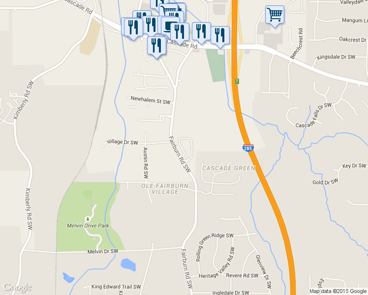map of restaurants, bars, coffee shops, grocery stores, and more near 6300 Suttles Drive Southwest in Atlanta