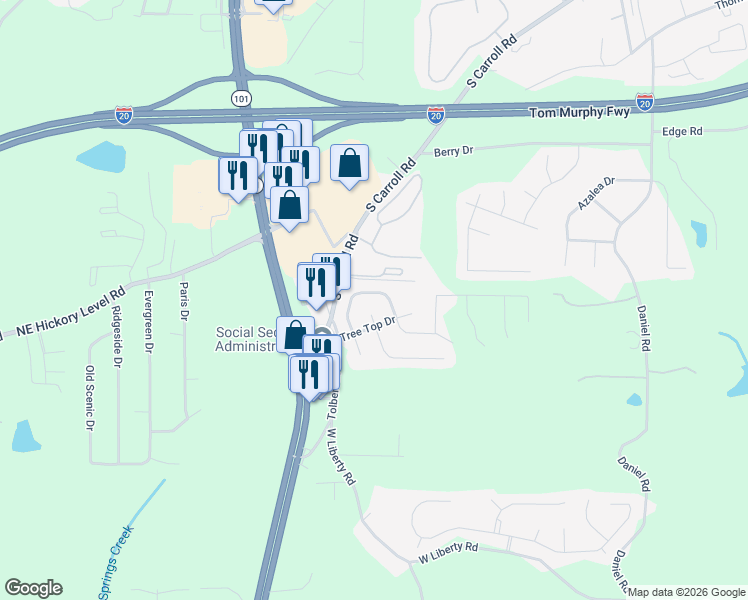 map of restaurants, bars, coffee shops, grocery stores, and more near 655 Nine Oaks Circle in Villa Rica