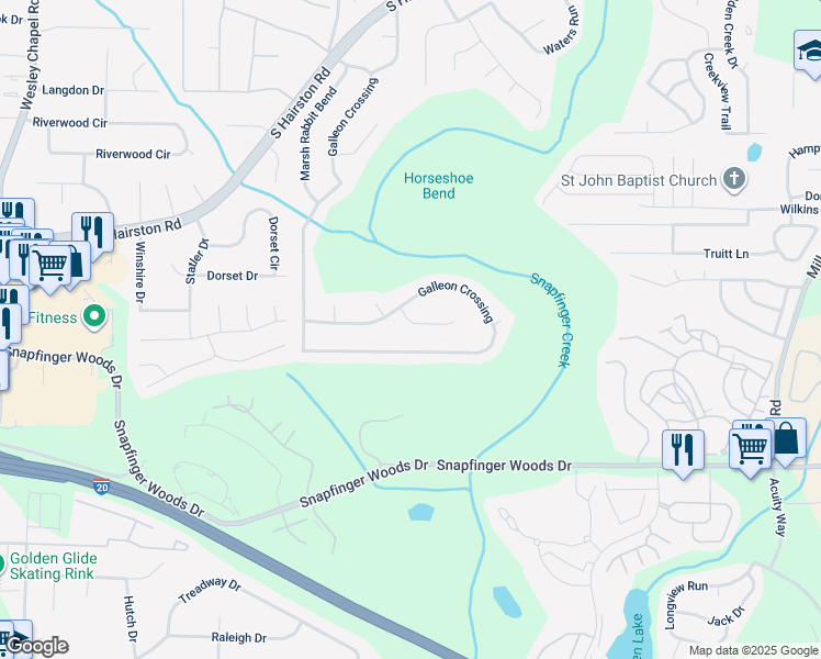 map of restaurants, bars, coffee shops, grocery stores, and more near 2571 Captains Row in Decatur
