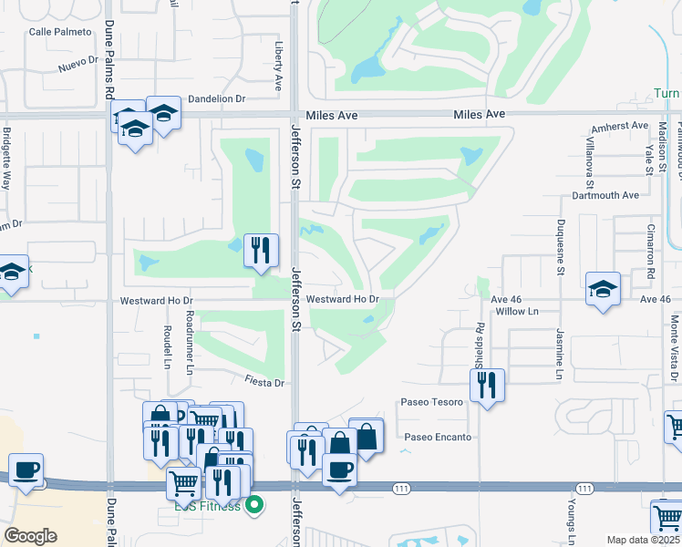 map of restaurants, bars, coffee shops, grocery stores, and more near 80096 Canyon Club Court in Indio