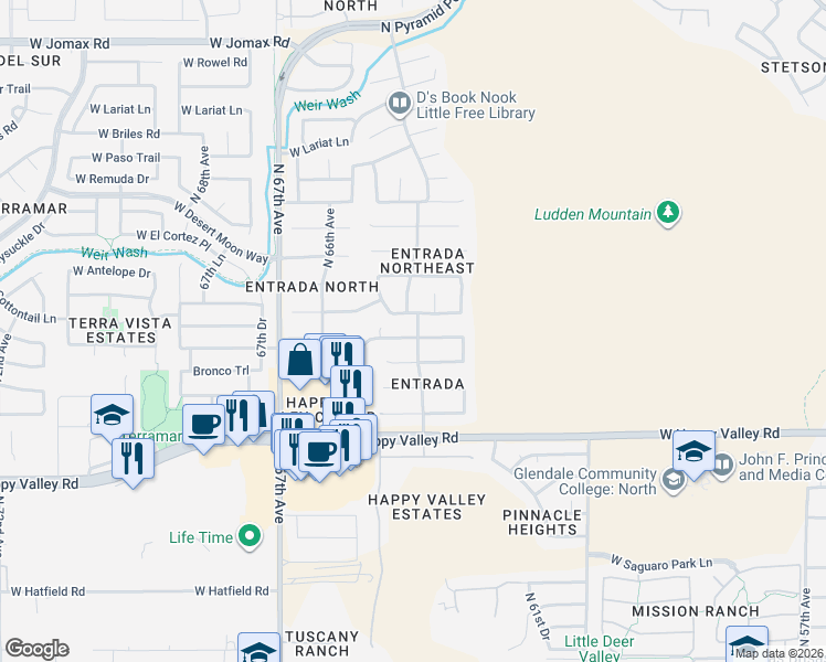 map of restaurants, bars, coffee shops, grocery stores, and more near 6425 West Saddlehorn Road in Phoenix