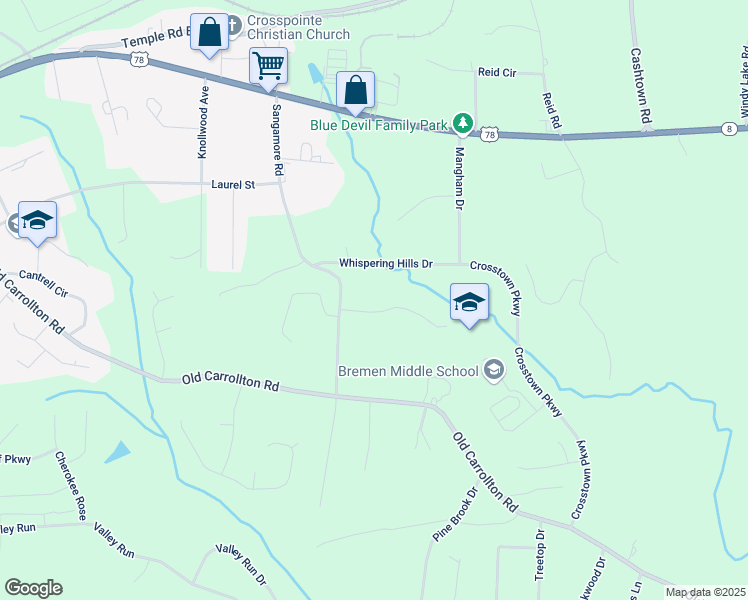 map of restaurants, bars, coffee shops, grocery stores, and more near 4 Dogwood Trail in Bremen