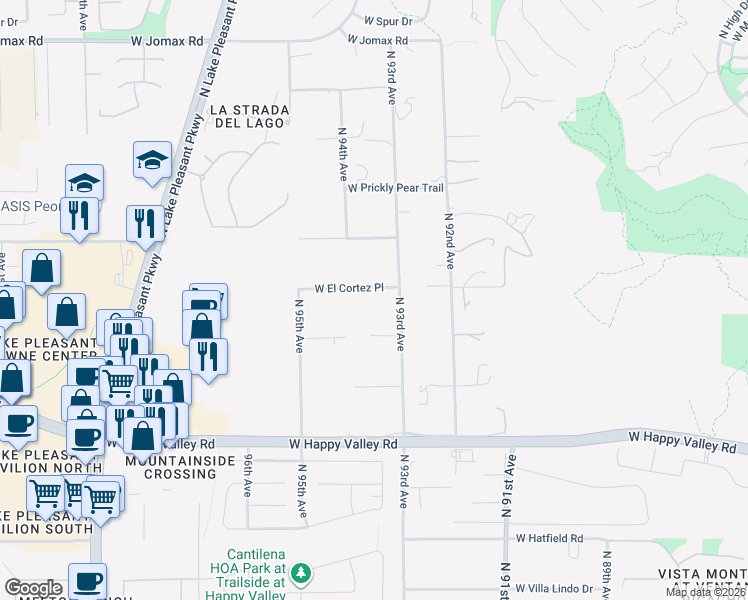 map of restaurants, bars, coffee shops, grocery stores, and more near 25440 North 93rd Avenue in Peoria
