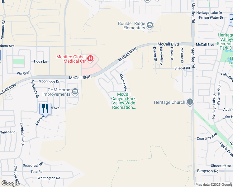 map of restaurants, bars, coffee shops, grocery stores, and more near 28373 White Oaks Street in Menifee