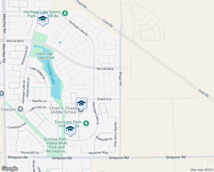 map of restaurants, bars, coffee shops, grocery stores, and more near 27916 Huron Court in Menifee