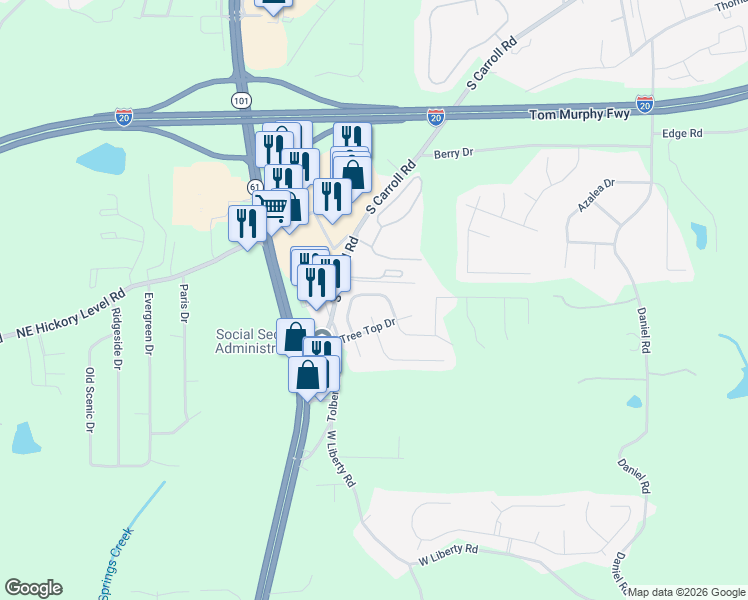 map of restaurants, bars, coffee shops, grocery stores, and more near 655 Nine Oaks Circle in Villa Rica