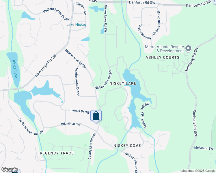 map of restaurants, bars, coffee shops, grocery stores, and more near 1380 Niskey Lake Road Southwest in Atlanta