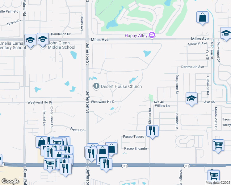 map of restaurants, bars, coffee shops, grocery stores, and more near 80219 Spanish Bay Drive in Indio