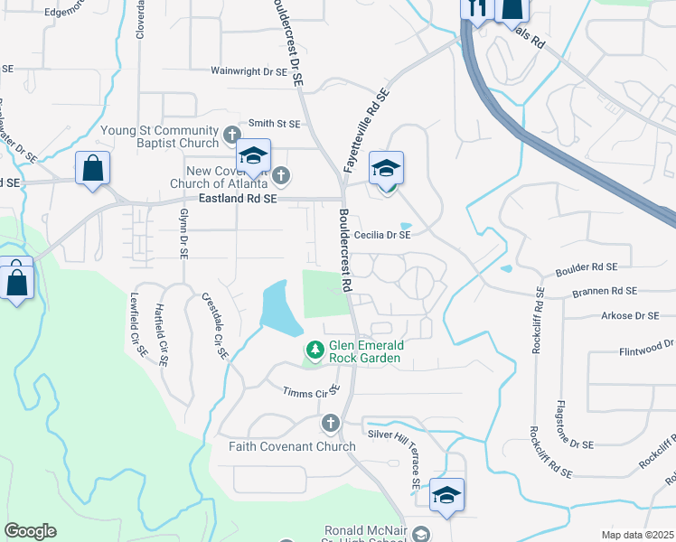 map of restaurants, bars, coffee shops, grocery stores, and more near 1461 Bouldercrest Road in Atlanta