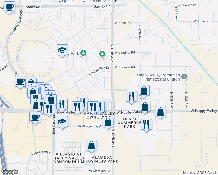 map of restaurants, bars, coffee shops, grocery stores, and more near 1929 West Trotter Trail in Phoenix
