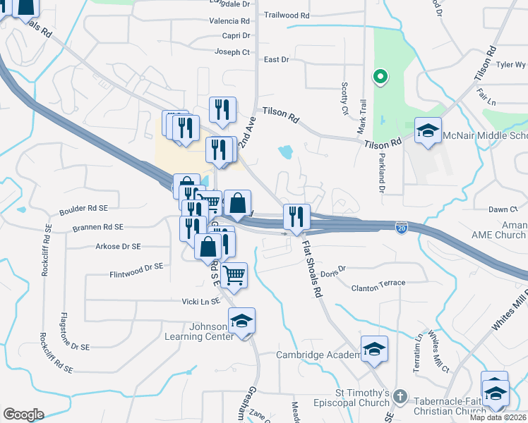 map of restaurants, bars, coffee shops, grocery stores, and more near 2026 Cook Road in Decatur