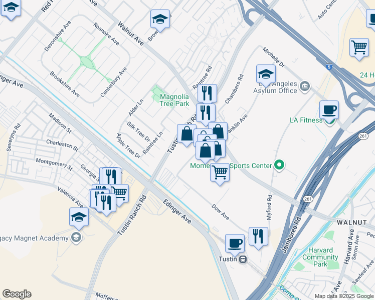 map of restaurants, bars, coffee shops, grocery stores, and more near 14731 Franklin Avenue in Tustin