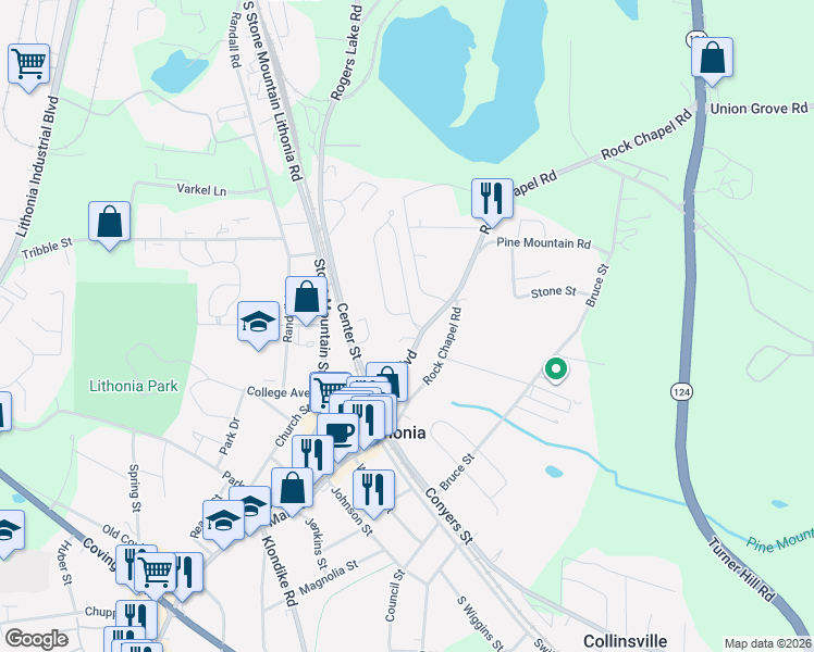 map of restaurants, bars, coffee shops, grocery stores, and more near 7000 Max Cleland Boulevard in Lithonia