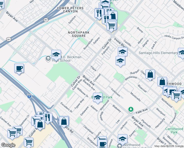 map of restaurants, bars, coffee shops, grocery stores, and more near 20 Lanciano in Irvine