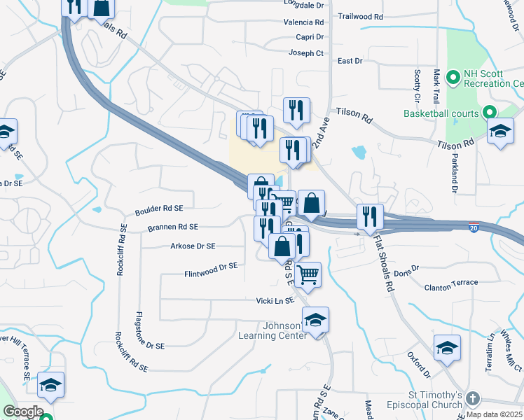 map of restaurants, bars, coffee shops, grocery stores, and more near in Gresham Park