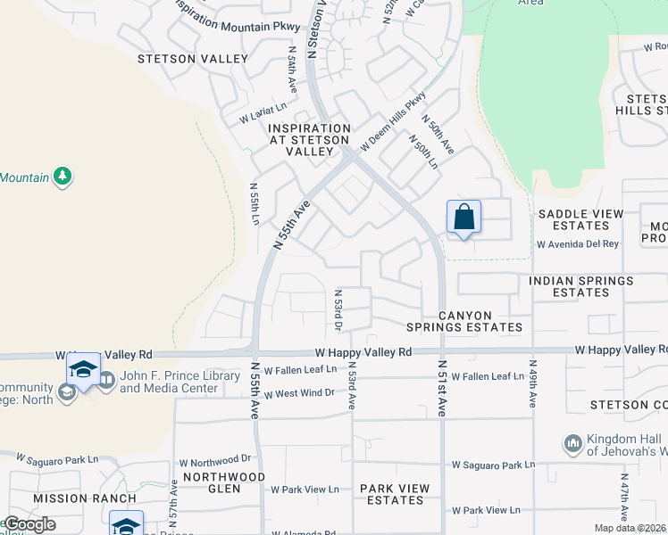 map of restaurants, bars, coffee shops, grocery stores, and more near 5421 West Saddlehorn Road in Phoenix