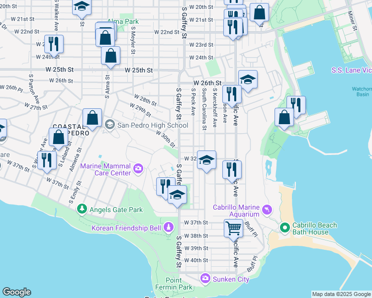 map of restaurants, bars, coffee shops, grocery stores, and more near 721 West 31st Street in Los Angeles