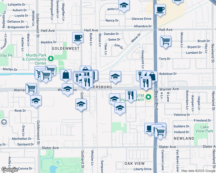 map of restaurants, bars, coffee shops, grocery stores, and more near in Huntington Beach
