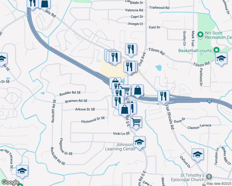 map of restaurants, bars, coffee shops, grocery stores, and more near in Gresham Park