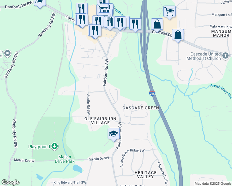 map of restaurants, bars, coffee shops, grocery stores, and more near 6300 Suttles Drive Southwest in Atlanta
