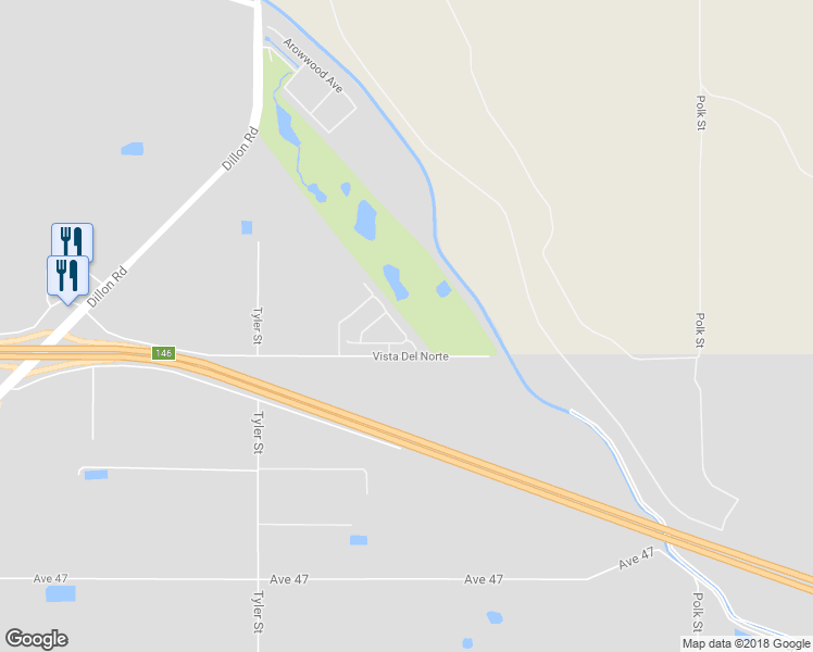 map of restaurants, bars, coffee shops, grocery stores, and more near 45954 Meritage Lane in Coachella