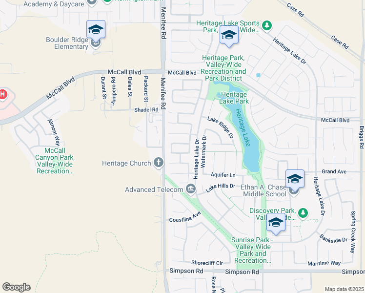 map of restaurants, bars, coffee shops, grocery stores, and more near 29109 Rambling Brook Drive in Menifee