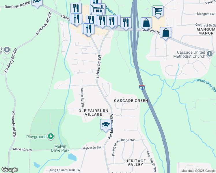 map of restaurants, bars, coffee shops, grocery stores, and more near 6300 Suttles Drive Southwest in Atlanta