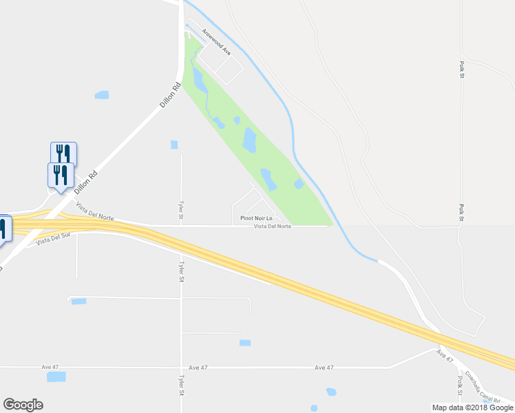 map of restaurants, bars, coffee shops, grocery stores, and more near 86195 Sonoma Lane in Coachella