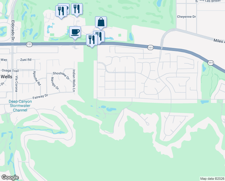 map of restaurants, bars, coffee shops, grocery stores, and more near 76795 Lark Drive in Indian Wells