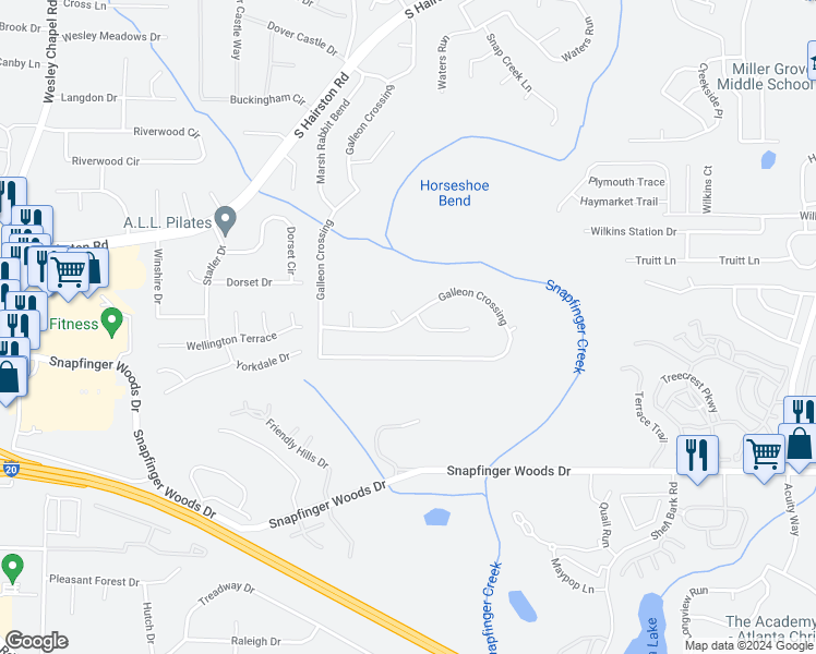 map of restaurants, bars, coffee shops, grocery stores, and more near 2571 Captains Row in Decatur