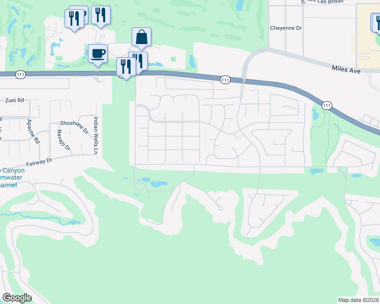 map of restaurants, bars, coffee shops, grocery stores, and more near 76955 Lark Drive in Indian Wells