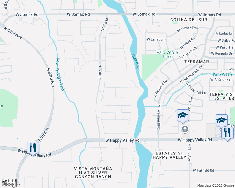 map of restaurants, bars, coffee shops, grocery stores, and more near 7481 West Remuda Drive in Peoria