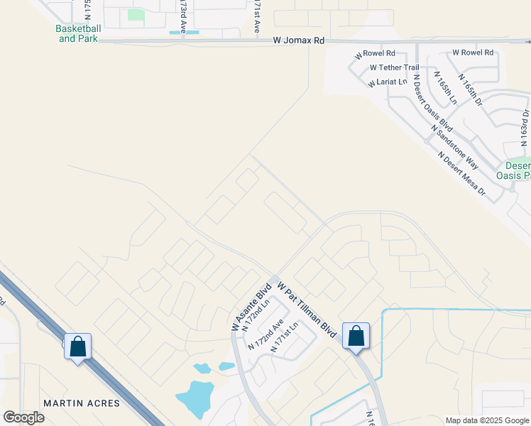 map of restaurants, bars, coffee shops, grocery stores, and more near North Pat Tillman Boulevard in Surprise