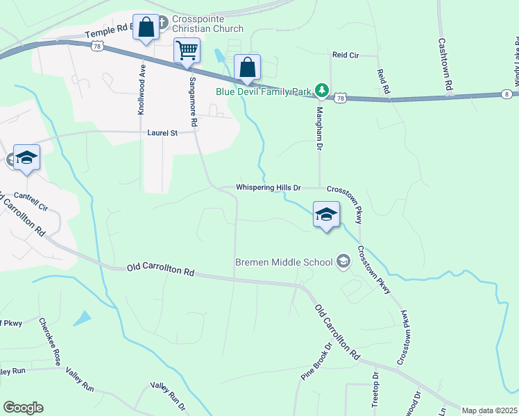 map of restaurants, bars, coffee shops, grocery stores, and more near 4 Dogwood Trail in Bremen