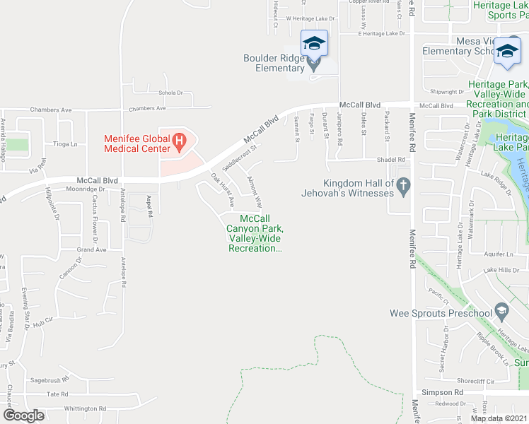 map of restaurants, bars, coffee shops, grocery stores, and more near 27848 Almont Way in Menifee